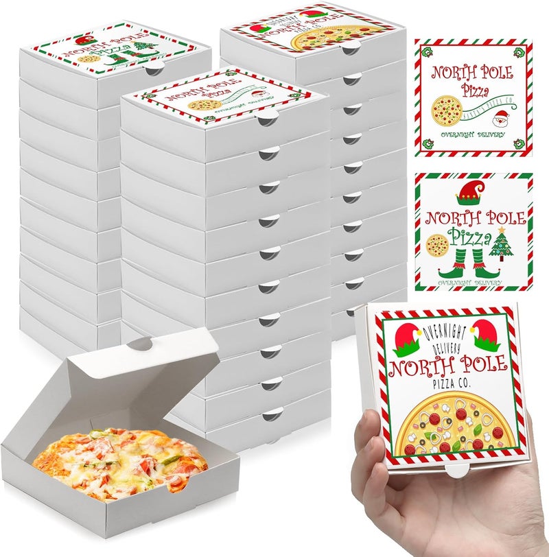 WANGDEFA 50 Set Mini Pizza Boxes - Red & White, 3.54 x 3.54 x 0.78 inches, Three Sticker Styles for Valentine's Day & Weddings - Image 1